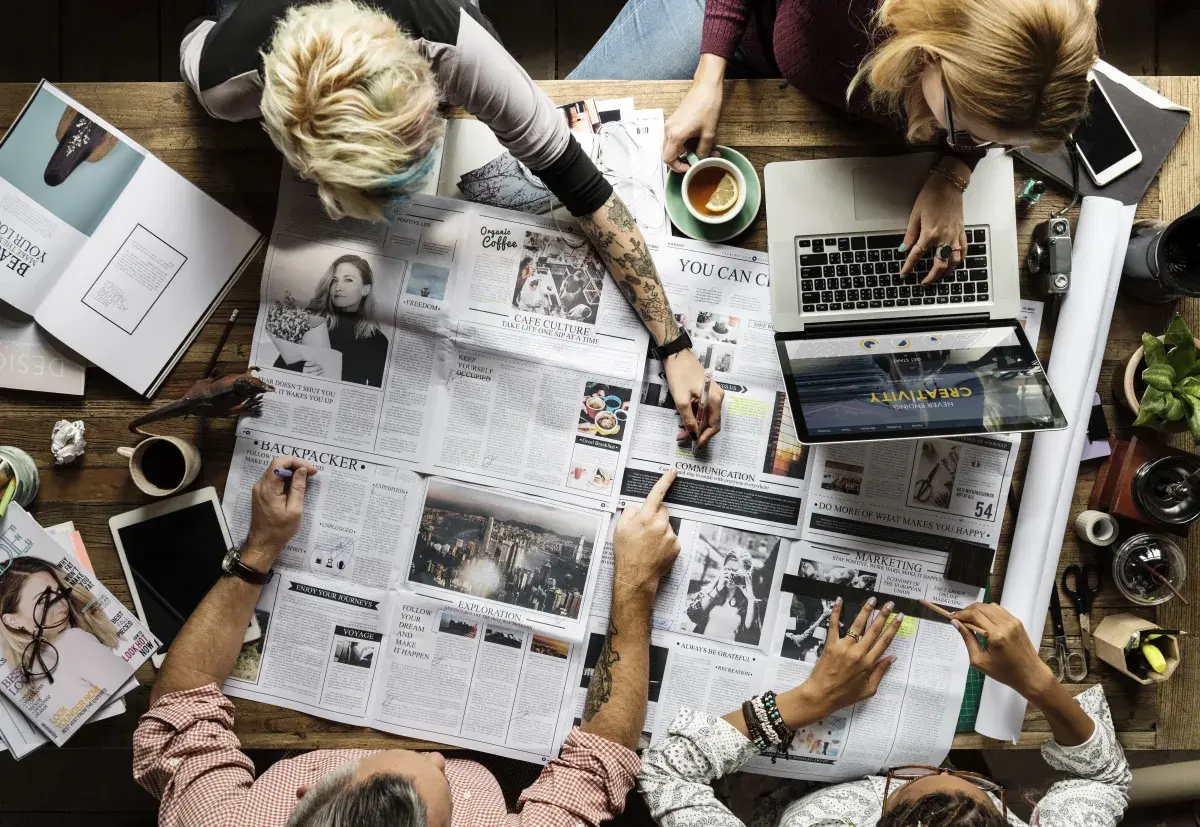 Business colleagues reviewing copywriting results and conversion metrics that demonstrate measurable ROI